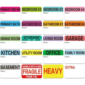 600 Count 3 x 2 Large Home Moving Packing Box Labels for 3-4 Bedroom House with Writable Notes Areas, 17 Color Coded Moving Labels for Boxes + Fragile Moving Stickers + Heavy and Blank Labels