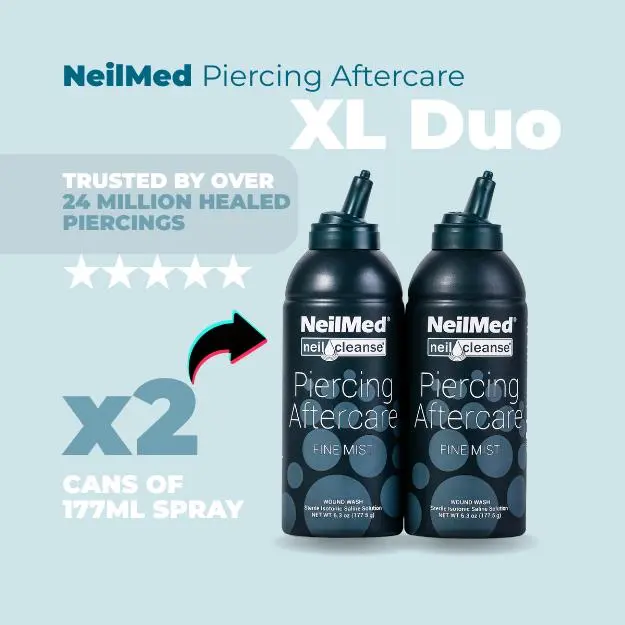NeilMed Piercing Aftercare Sterile Saline Spray, Gentle Fine Mist for Healing & Easy Cleaning, XL Duo Pack (2 x 177ml), Body Care for Piercings & Sensitive Skin, Gentle Care NeilMed Piercing Aftercare Sterile Saline Spray, Gentle Fine Mist for Healing & Easy Cleaning, XL Duo Pack (2 x 177ml), Body Care for Piercings & Sensitive Skin, Gentle Care