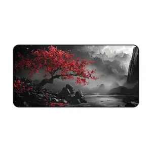 Cherry Blossom Gaming Mouse Pad XXL Black and Red Desk Mat