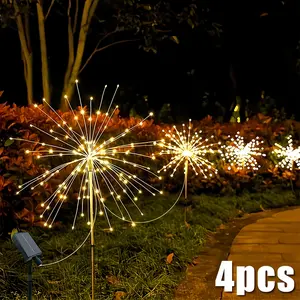 Solar Firework Lights Set of 4, 8 Lighting Modes, Decorative Garden Lights, Outside Lights, Solar Led Patio Outdoor Garden Decor, Wedding Party Patio Pathway Christmas Decoration