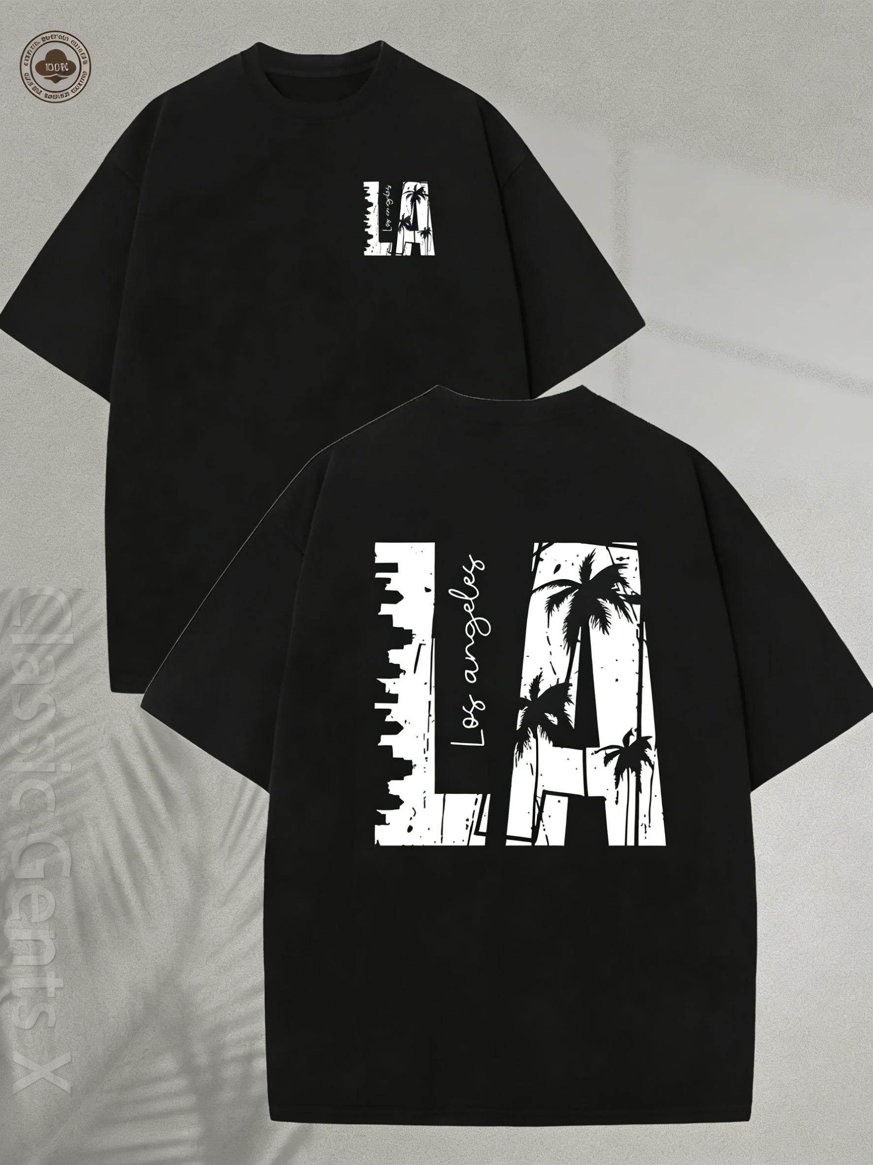 valentine shirts Men's Vintage Palm Tree Graphic T-Shirt - 230GSM Heavy Washed Cotton Short Sleeve Shirt, Double-Sided Retro California Beach Design for Streetwear, Outdoor & Travel, Loose Fit Casual Tee