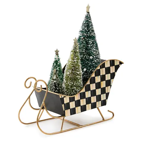 MacKenzie - Childs Check Sleigh with Bottle Brush Trees