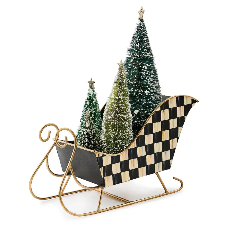 MacKenzie - Childs Check Sleigh with Bottle Brush Trees