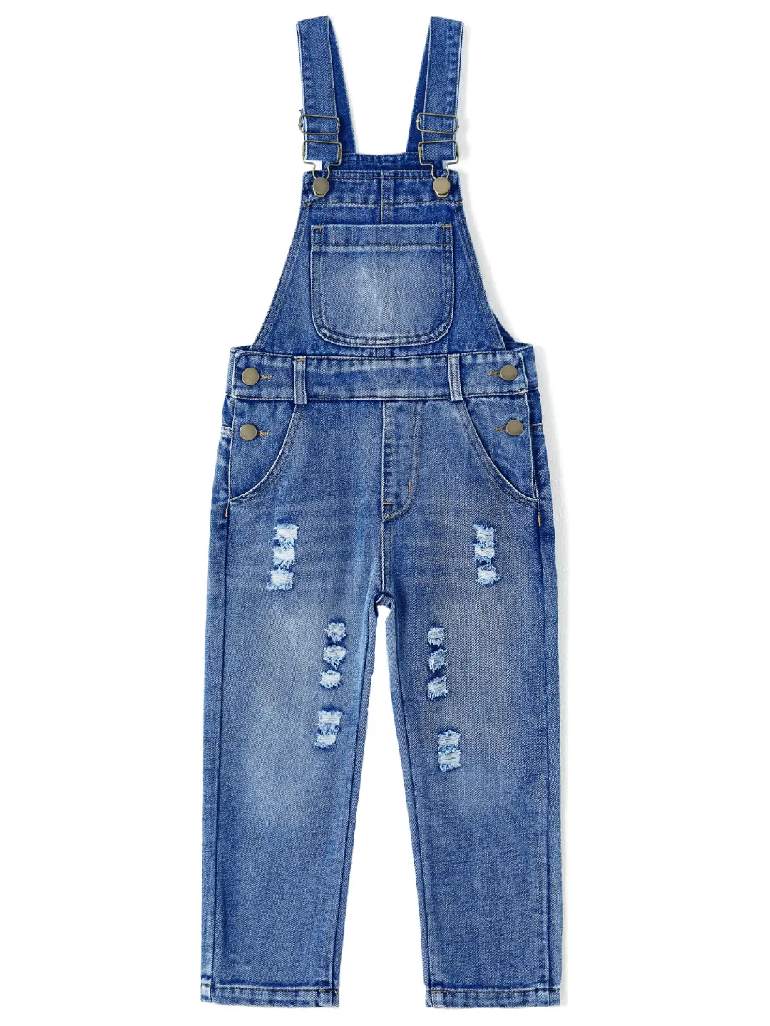 Kidscool Space Toddler Unisex Stone Washed Denim Overalls  Distressed Ripped Jean Bib Pants 12M-5T