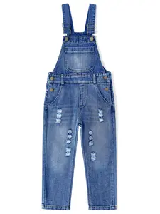 Kids Denim Overalls Stone Washed Ripped Pocket Design 12M-5T Boys Girls Daily Casual Wear