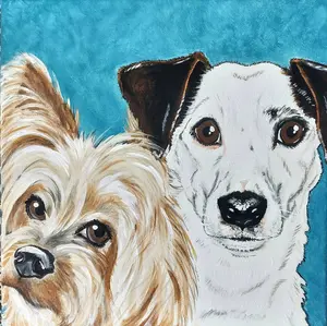 Pet Portrait Painting Custom  12x12 handpainted , pet memorial, pet loss, pet owner gift, 1-2 pets, dog, cat, multiple pets painted