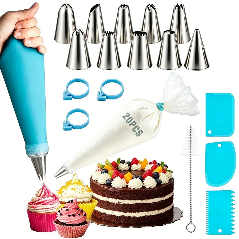 Stainless Steel Icing Nozzles Set (33/40pcs) - Complete Cake Decorating Supply Bundle with Rotating Cake Turntable, Reusable Piping Bags & Full Pastry Baking Accessories for Beginner Bakers, Metal