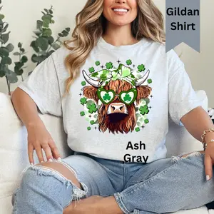 Highland sT. pATTYS Cow Gildan Shirt, Women Valentines day tee, Women plus size Tshirt