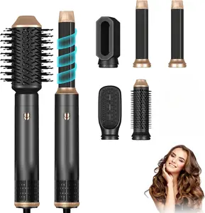 5 in 1 Hair Styler Curler & Hair Dryer Brush, Low-Speed Negative Ionic Air Styler Drying, Multi Air Styler, Professional Blow Dryer Brush for Curling Volumizing Straightening Styling (Black)