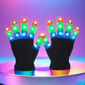 Glowing LED Gloves Carnival Cool Toy Gifts Unisex Christmas Party Gifts for All Ages 7 Lighting Modes Fast Slow Steady Flicker