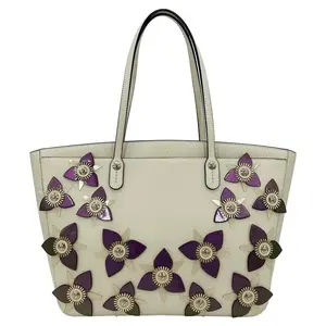 Pre-owned Henri Bendel Leather tote bags Cream West 57th Floral Applique Tote