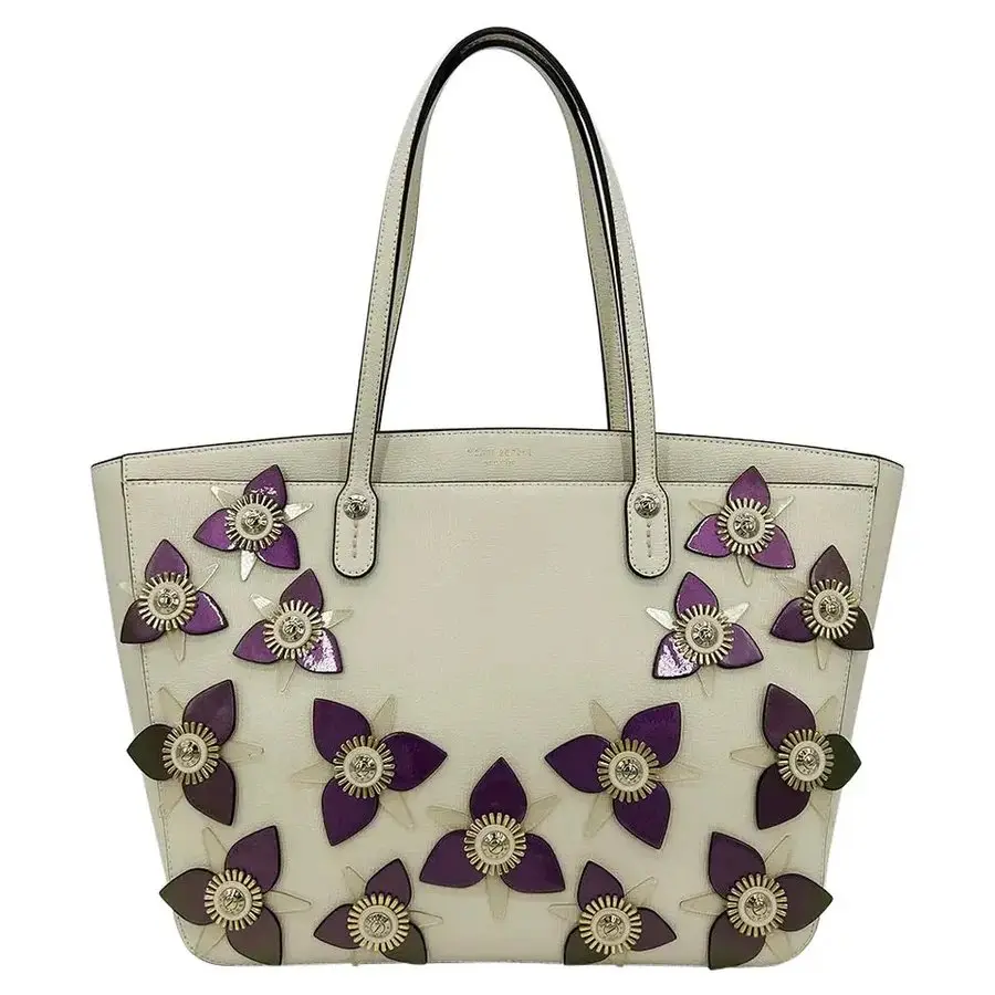 Pre-owned Henri Bendel Leather Tote Bags Cream West 57th Floral Applique Tote
