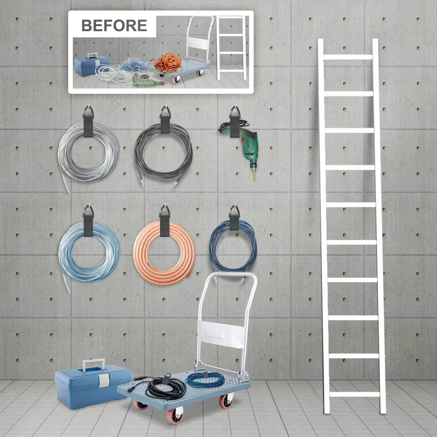 Extension Cord Holder Organizer(4 Pack L), Extension Cord Hanger for Garage Organization and Storage, 16-Inch Heavy Duty Storage Strap for Extension Cord within 100Ft ZTSXLLIM