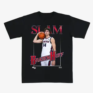 Braden Huff Gonzaga Basketball Slam T-Shirt – Vintage College Hoops Graphic Tee Featuring Gonzaga Bulldogs Star Player Design