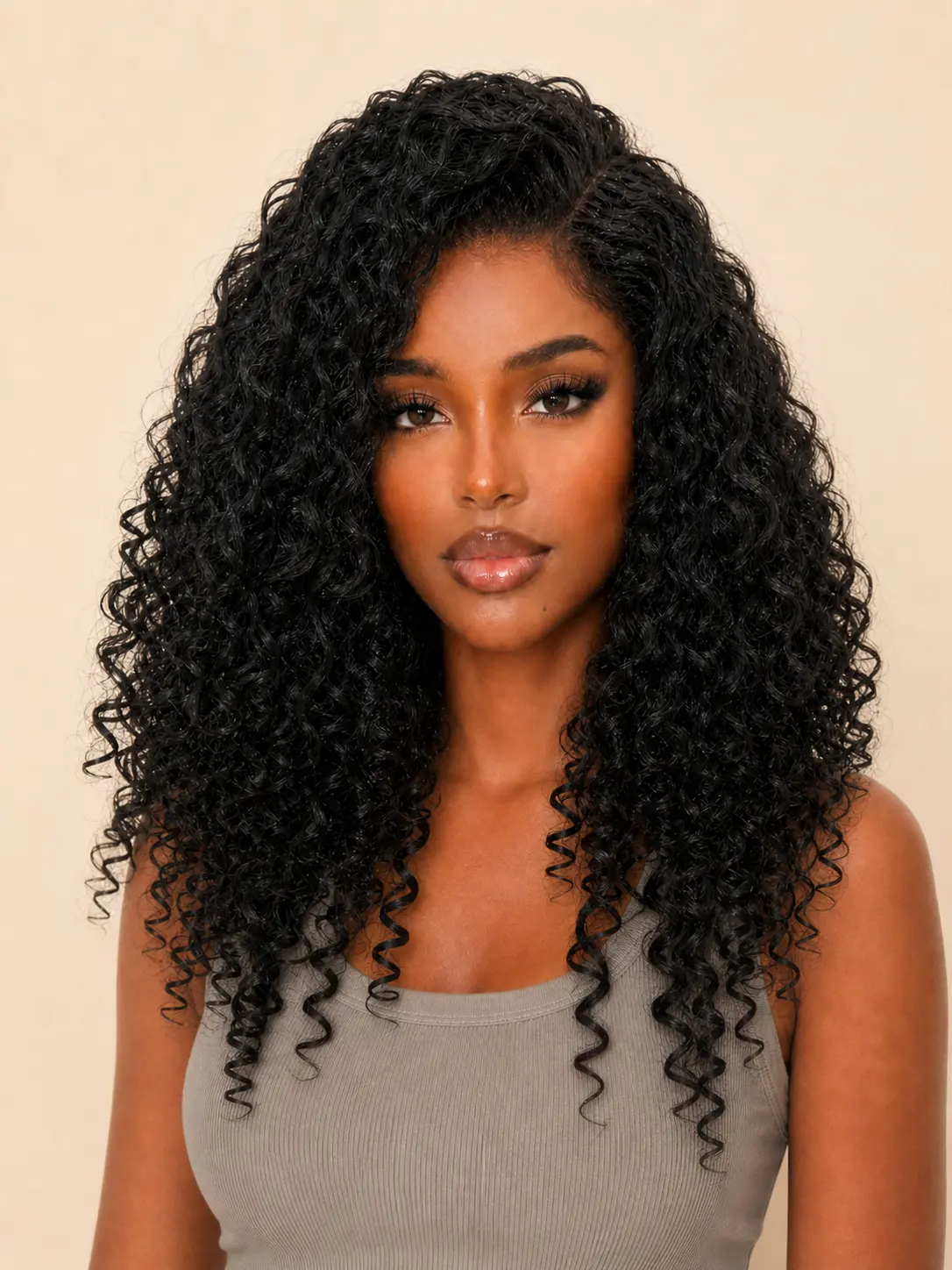 luma Soft Protein Fiber Glueless Curly Wig, 17 in Burmese Curly-Inspired Spiral Curls, 5x5 Lace, Natural Black 1B for Black Women