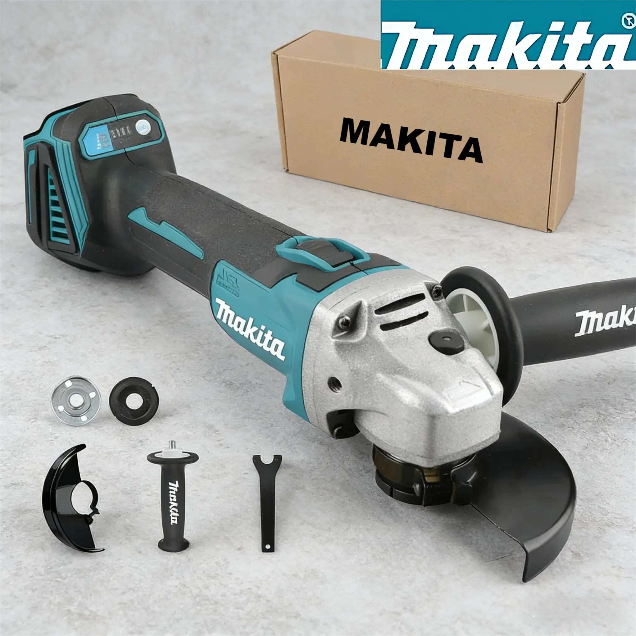 Makita DGA404 125 millimeters Angle Grinder Kit - DIY Hand Tool for DIY Enthusiasts, with Side Grip, Tool-Free Guard Adjustment, Enhanced Control Polisher, Charger, Wrench for Metal, Wood Work