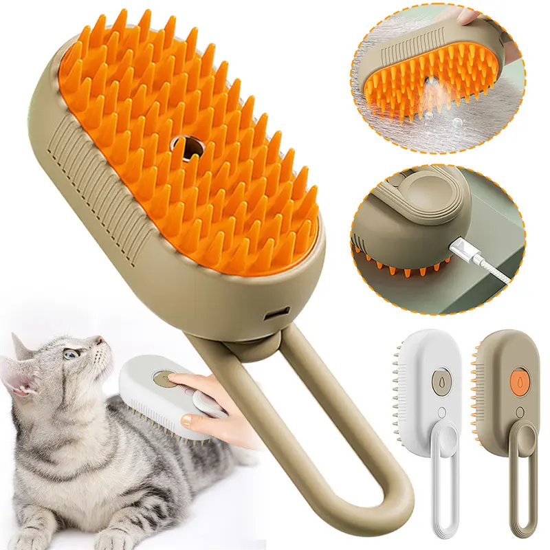 Rechargeable Electric Spray Pet Hair Brush - 3-in-1 Self-Cleaning Grooming Tools for Cats & Dogs, Water Spray Massage Deshedding Comb for Long & Short Hair, Reduces Loose Fur