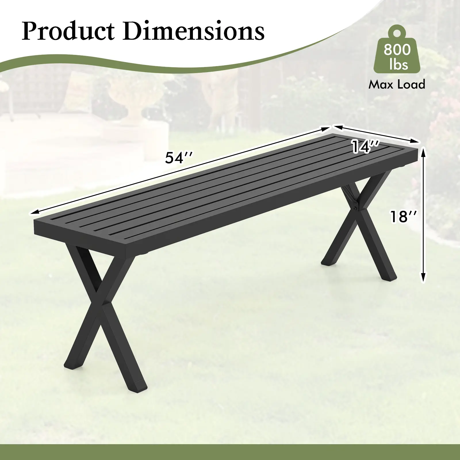 COSTWAY - Patio Metal Bench with Slatted Seat and X Legs