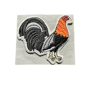 Black & Gray Rooster Embroidered Hat Patch
