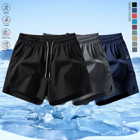 Men’s Quick-Dry 3-Piece Sports Shorts - Lightweight, Moisture-Wicking, Fitted Cut, Breathable, Cotton-Free, Pockets, Solid-Color Casual Activewear, Suitable for Running, Biking, Lightweight Moisture-Wicking Men's Sports Shorts