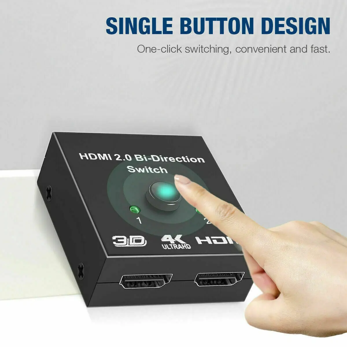 HDMI 2.0 Bi-Directional Switch 2 In 1 Out / 1 In 2 Out, 4K HDMI Switcher Splitter, HDMI Selector Hub for TV, Monitor, HDTV, Projector, PC, Laptop, PS4, PS5, Xbox & Streaming Devices, HDCP Compatible, 1080P Full HD Video Switch