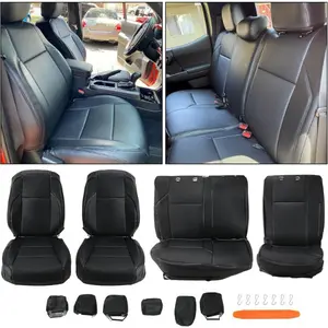 Seat Covers Sets Compatible with 2016-2023 Toyota Tacoma Double Cab w/Manual Adjustable Black Driver seat