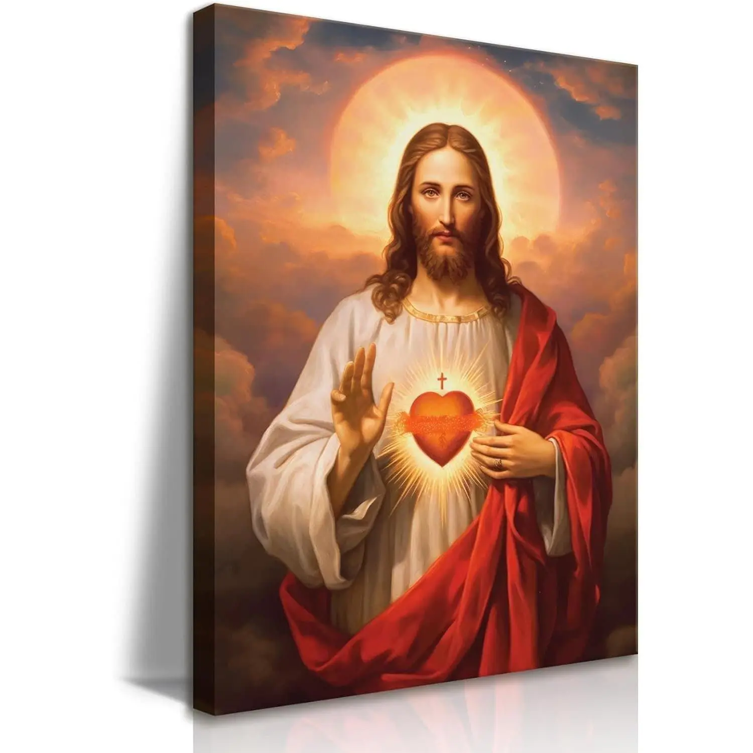 Sacred Heart of Jesus Canvas Wall Art – Divine Mercy Portrait Painting, Christian Religious Artwork Poster Prints for Living Room, Bedroom, or Home Decoration