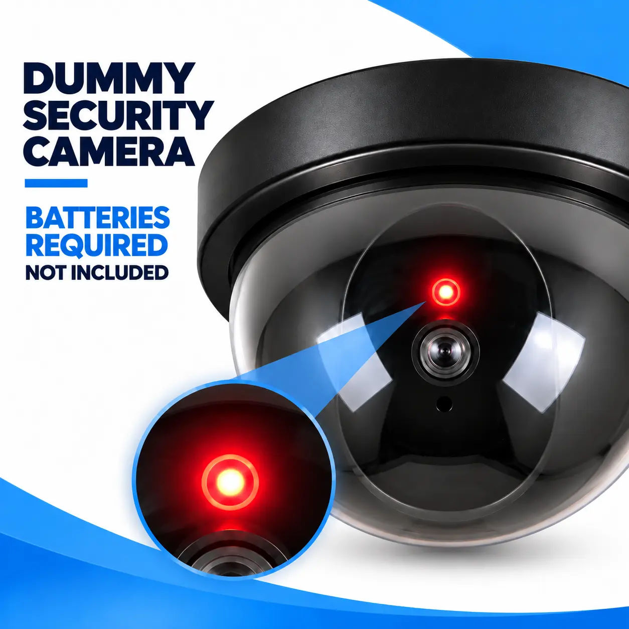 Realistic Dummy Security Camera with Flashing Red LED, Fake Dome Surveillance Camera for Home, Garage, Office & Store (Batteries Not Included) Installation