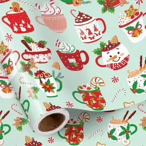 Christmas Wrapping Paper Roll, Mini Roll, Hot Cocoa Mug and Gingerbread  Design, Cute Holiday  Wrap for , , Family, Winter Party, Christmas Gifts, 17 Inches x 16.4