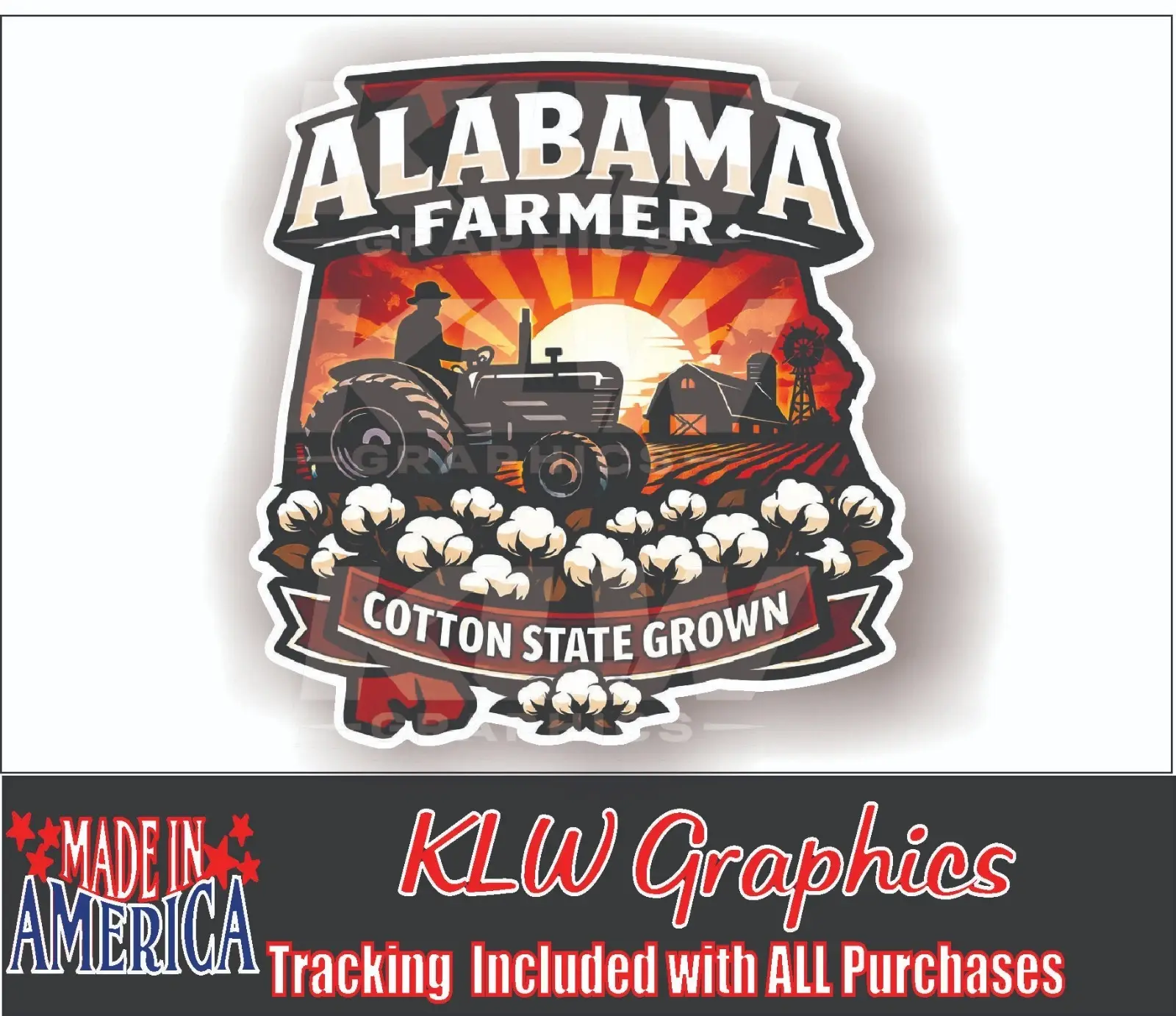 Alabama Farmer Cotton State Grown Tractor Barn Farm Full Color Vinyl Decal Sticker Truck
