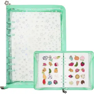 Enamel Pin Display Book Pin Collection Binder Holder Trading Book with 8-Page Display Boards A5 Brooch Pin Storage Organizer Binder Album for Travel Collectors(Aqua)