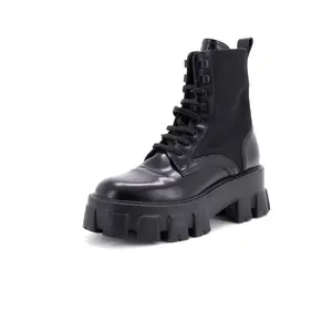 Pre-owned Prada Monolith Combat Boots Leather and Nylon by Rebag
