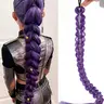 28 Inch Purple Women's Synthetic Braided Wig | Heat-resistant Fibers with Elastic Ponytail and Sparkling Colorful Ribbon, Perfect for Girls' Christmas Role-playing Kpop Anime Character Purple Wig Wig for Cosplay