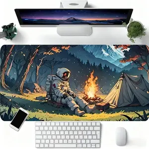 Space Explorer Astronaut Desk Mat Gaming Mouse Pad Cosmic Outdoor Campfire & Mountain Extended Mouse Pad for Laptop Large Mouse Pad for Desk with Non-Slip Rubber Base Stitched Edges Surface Perfect Gift for PC Gamers Office Workers & Home Use