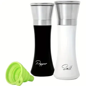 Adjustable Salt and Pepper Grinder Set, Ceramic Grinding Core, Glass Body, Free Silicon Funnel for Cooking