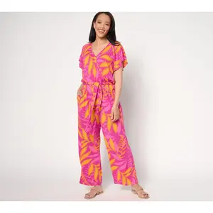 AnyBody Petite Wide-Leg Faux-Wrap Vacation Jumpsuit