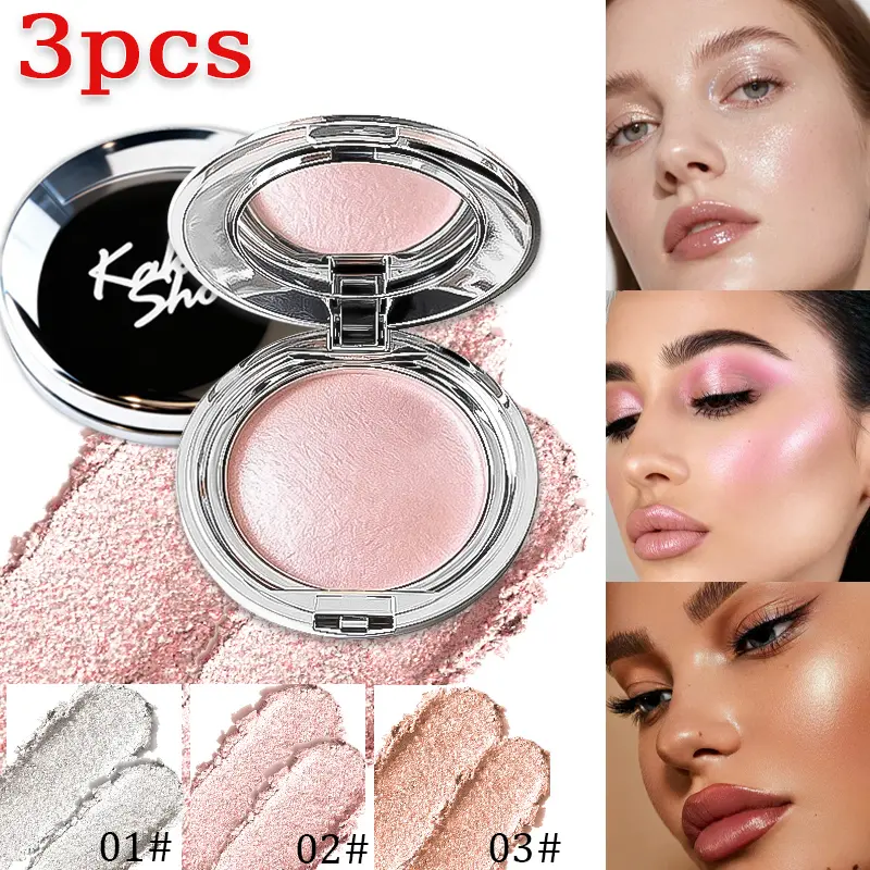 3-Piece Cosmetics Bronzer & Highlight Contour Palette - Solid Mashed Potato Cream Formula, Effortless Bronzing, Natural Blending, Diamond Flash & Pearlescent Glow, Long-Lasting, Non-Smudged, Rose Gold Case for Face Brightening & Contouring, Summer Makeup,