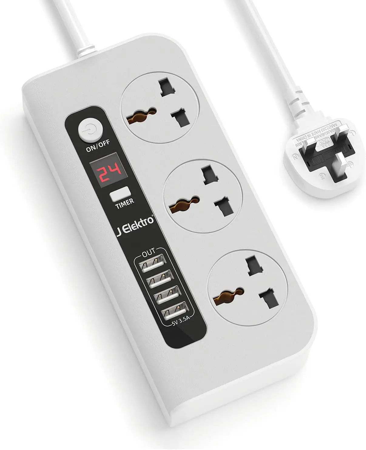 Universal Power Strip, 3 Way Universal Outlets 4 USB, 4.59 FT, 24 hour timer