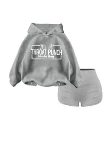 Women's Hooded Sweatshirt Set with High Waist Ruched Shorts, Casual Spring & Fall, Soft Fabric, Perfect for School and Club Parties