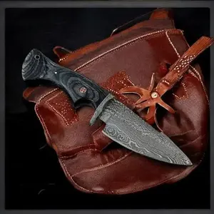 DamascusartsLLC 10 inch Real Damascus Steel Steak Knife with Leather Sheath Viking Outdoor Chef Kitchen Knife Camping Hunting knife butcher knife knife
