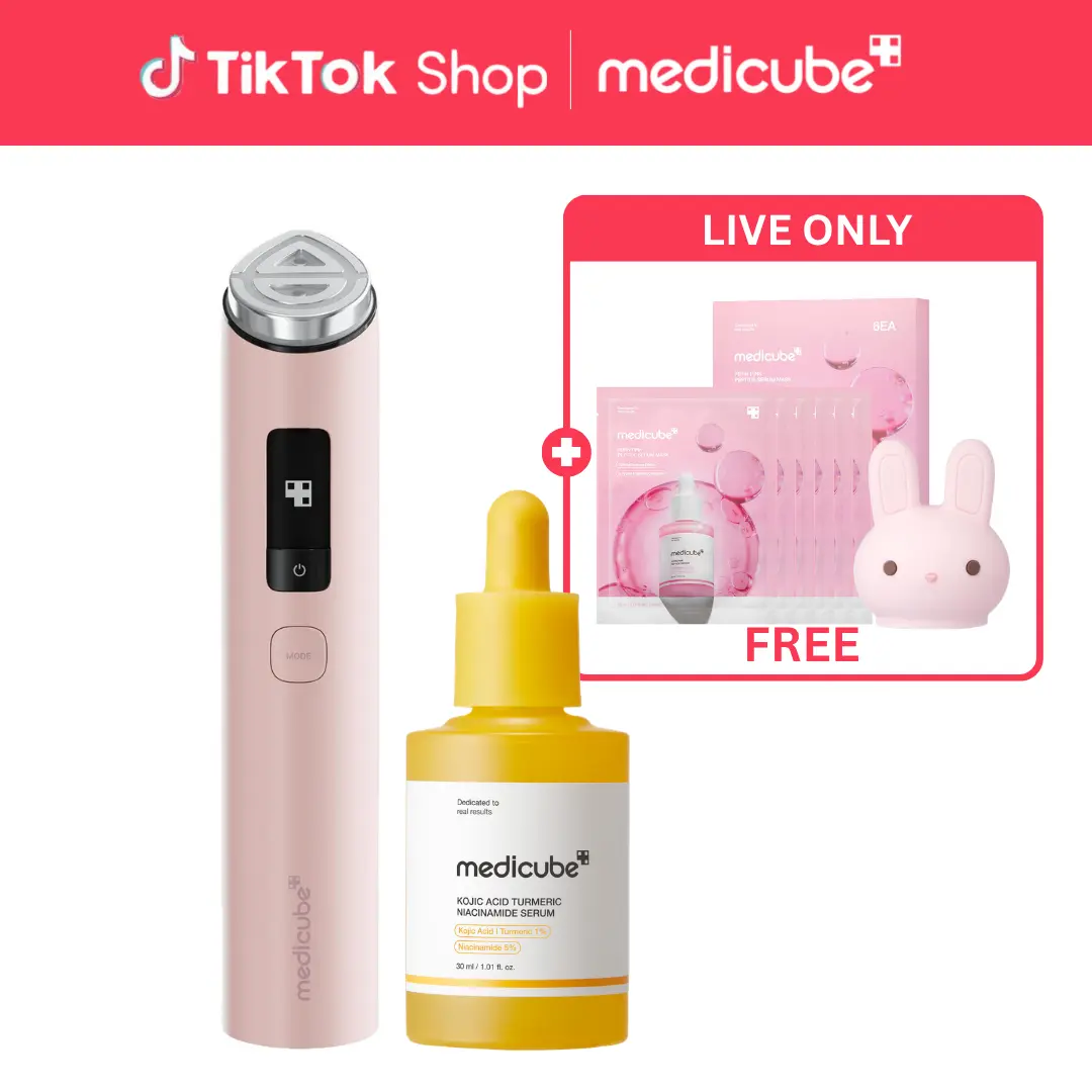 [LIVE Exclusive] [medicube] Pink Bunny Pilates for Your Face SETㅣPink Booster Pro X2 + SerumㅣIntensive Delivery for Long-lasting Hydration, Skin DefinitionㅣVisible Glow-Boosting Facial Dual Mode DeviceㅣKojic Acid or PDRN SerumㅣKorean Skincare
