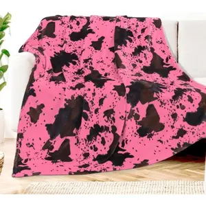 Hot Pink Cow Blanket Flannel Flannel Throw Blanket Soft Cozy Black Cow Print Blankets For Bed Couch Sofa 60 X 80 Inch Suitable For Bed, Sofa, Camping And Travel, Durable And Comfortable Decorative Shawl And Blanket Multifunctional Easy Care
