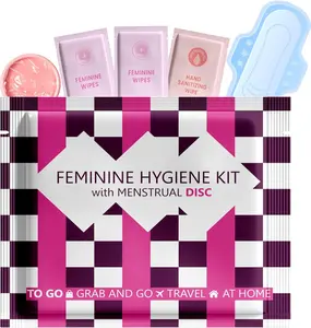 Menstrual Disc Kit with Pad – Single Pack (Purple Checkers) Plastic Lightweight Teens Comfort