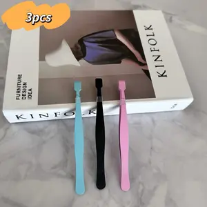 Three Professional Lower Eyelash Tweezers, 45-degree Curved Tips, Non-stick Handles, Suitable for Eyebrow and Eyelash Extensions, Stainless Steel Tweezers, Eyelash Extension Tools, and Can Also Be Used for Facial Hair Removal and Makeup - Salon.