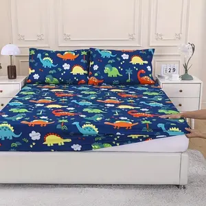 Four Seasons Cartoon Bedding Set, Includes Comfortable Fitted Sheet & Two Pillowcases (no Pillows), Cute Pattern, Vibrant Room Decor