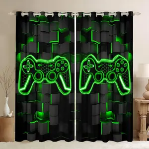 Gamer Curtains,Boys Game Controller 30%-50% Blackout Curtains,Gaming Gifts Darkening Drapes,(2 Panels) Decor Gaming Green Black Window Treatments