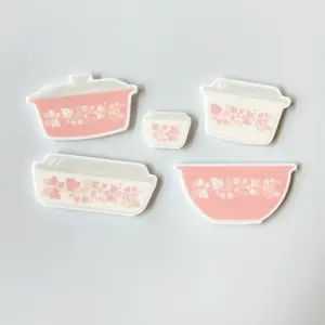 Vintage Pyrex Gooseberry Fridge Magnets - Set of 5, Retro Kitchen Decor, Pink Pyrex Hand Drawn Gifts, Decorative Magnets for Home or Office