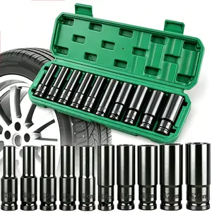 11-Piece Carbon Steel Impact Socket Set with Case, 1/2 Drive Hex Tools, 10-24mm Metric Sizes, Compatible with Electric Drills