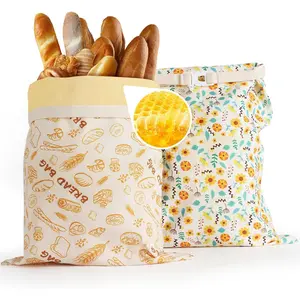 2-Pack Pure Cotton Reusable Beeswax Bread Bags - Large 17x13 Inch for Sourdough & Homemade Bread Storage, All-Natural Beeswax Preservation, Eco-Friendly Easy to Clean Food Storage Bags for Daily Use