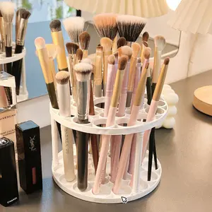 360 Degree Rotating Brush Holder, Space-Saving Desktop Organizer for Makeup Brushes & Art Supplies, Cosmetics Organizer Storage, Plastic Storage Box